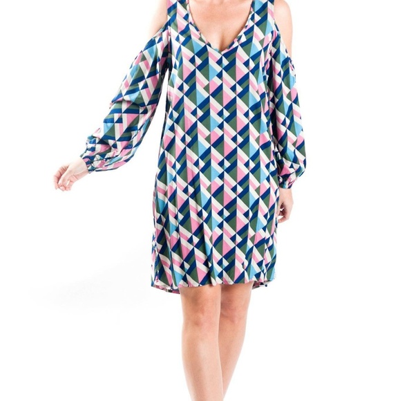 All For Color Dresses & Skirts - Modern Maze V neck cold shoulder dress
